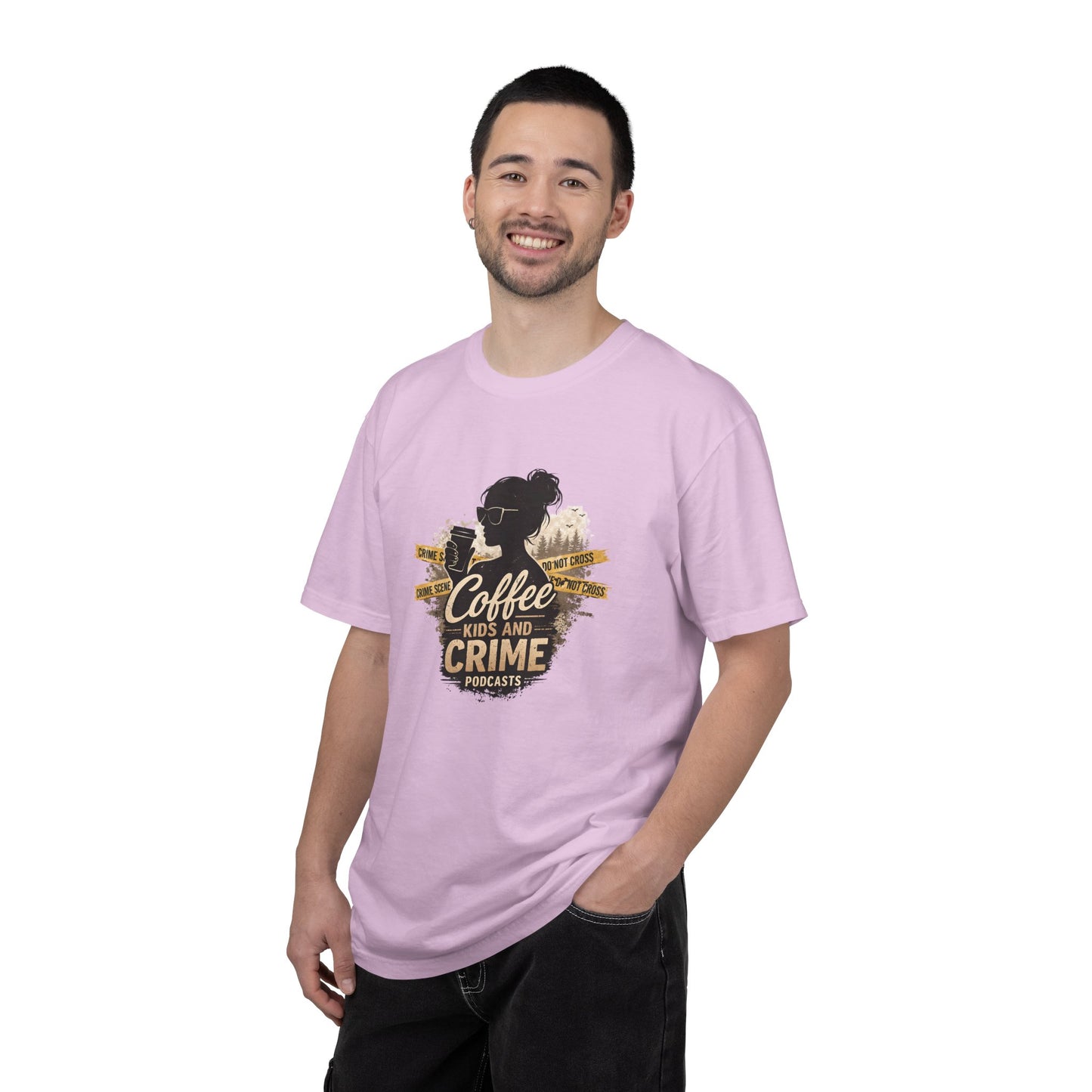 Coffee Kids and Crime Podcast Mom T-Shirt | Coffee Mug Silhouette Tee