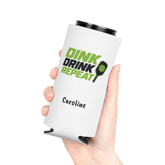 Dink Drink Repeat Can Cooler | Pickleball Paddle Graphic, Personalized Option