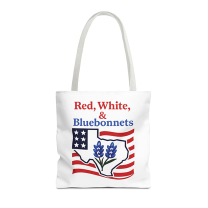 Texas Patriot Tote Bag, Red White and Bluebonnets, Independence Day Accessory, Summer Travel Bag, Gift for Texans, Stylish Grocery Tote