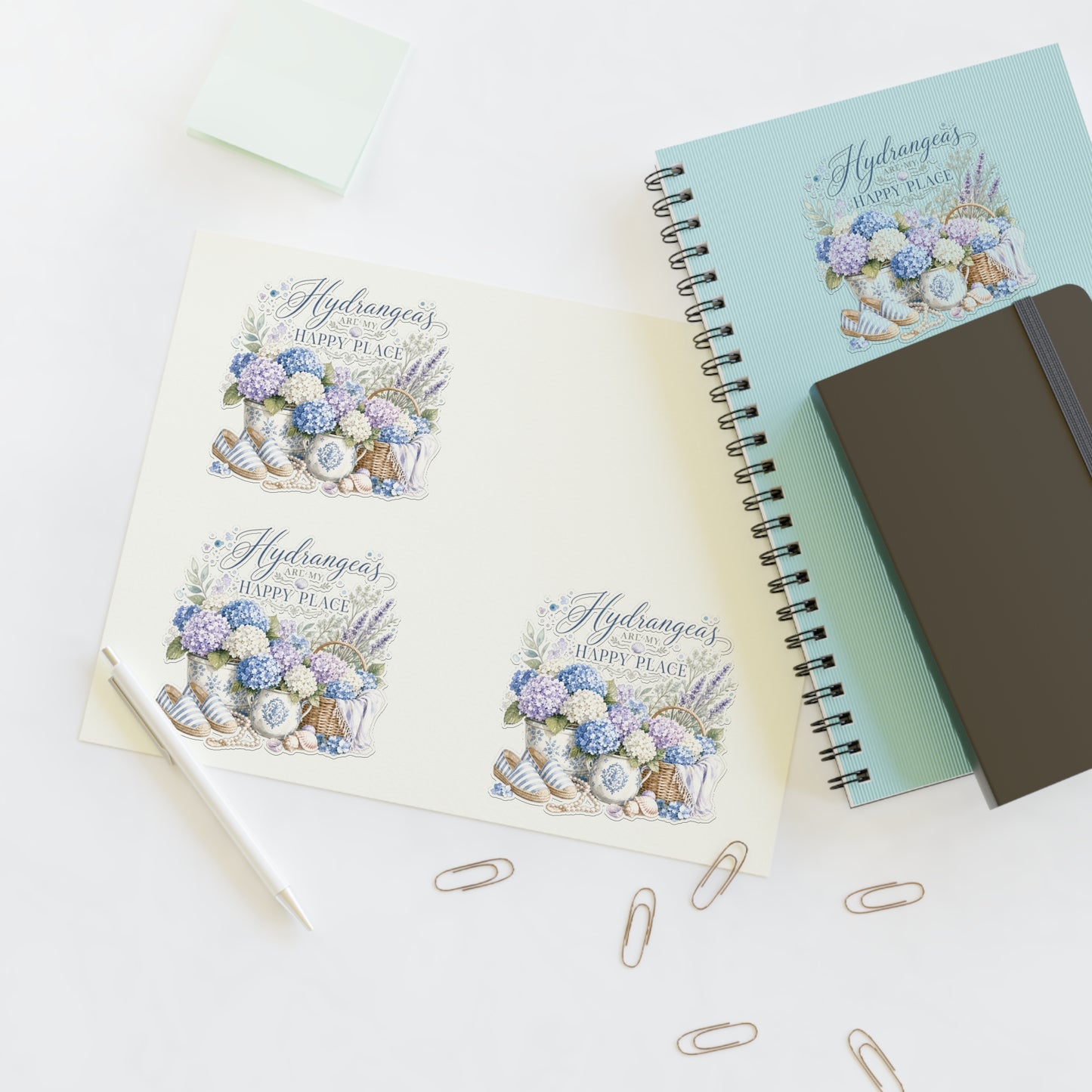 Hydrangeas Happy Place Sticker Sheet | Floral Hydrangea Decorative Stickers