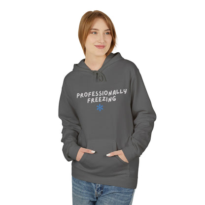 Professionally Freezing Hoodie | Handwritten Text, Snowflake Accent