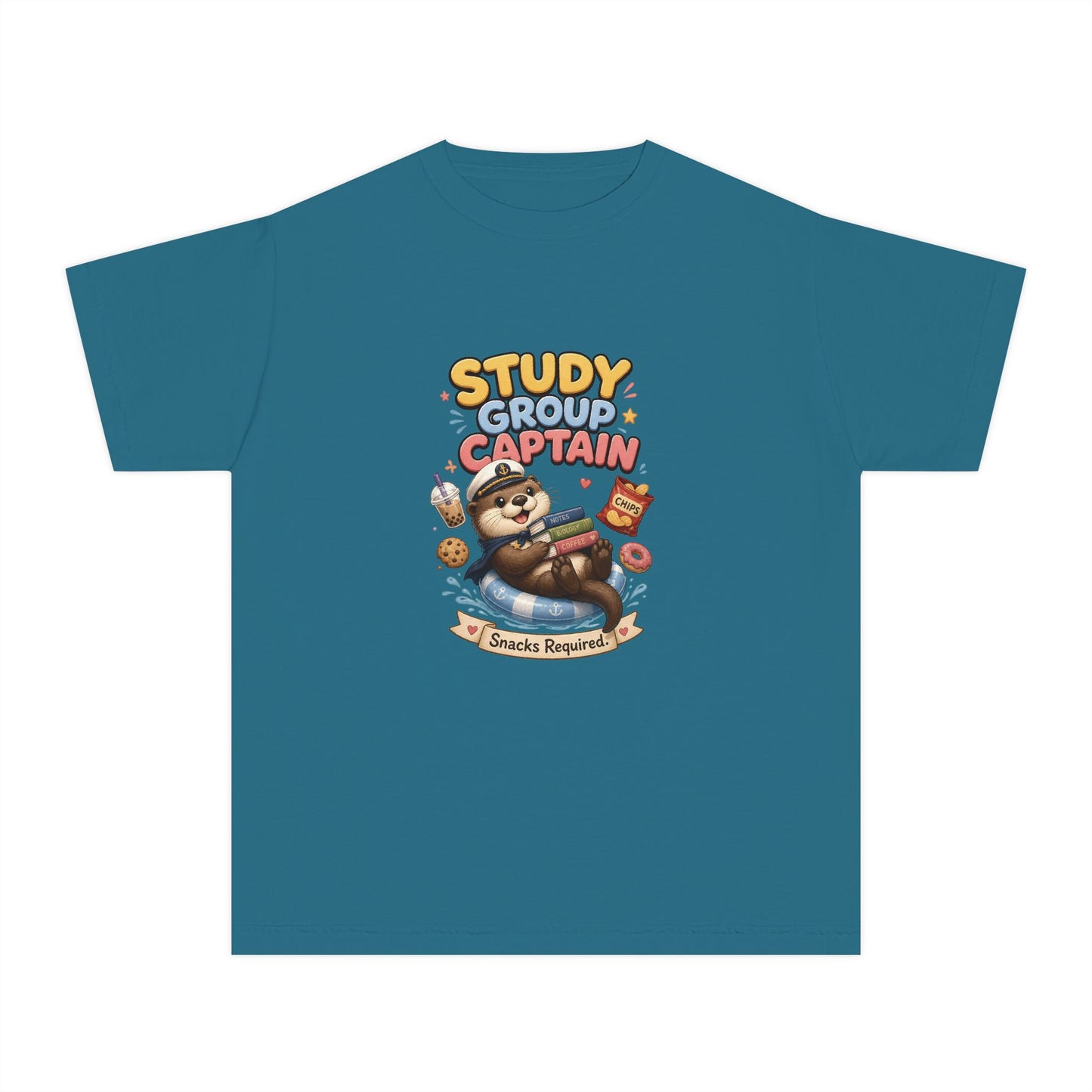 Study Group Captain Youth Tee | Sloth Studying Snacks Graphic