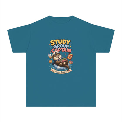 Study Group Captain Youth Tee | Sloth Studying Snacks Graphic