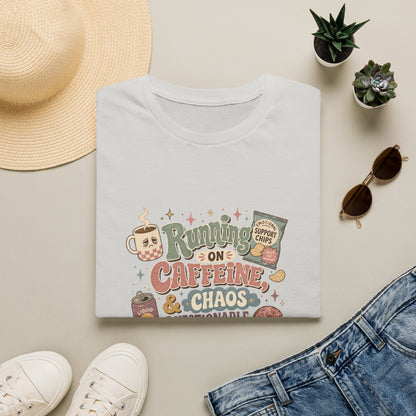 Running on Caffeine & Chaos T-Shirt | Coffee Mug Donut Illustration