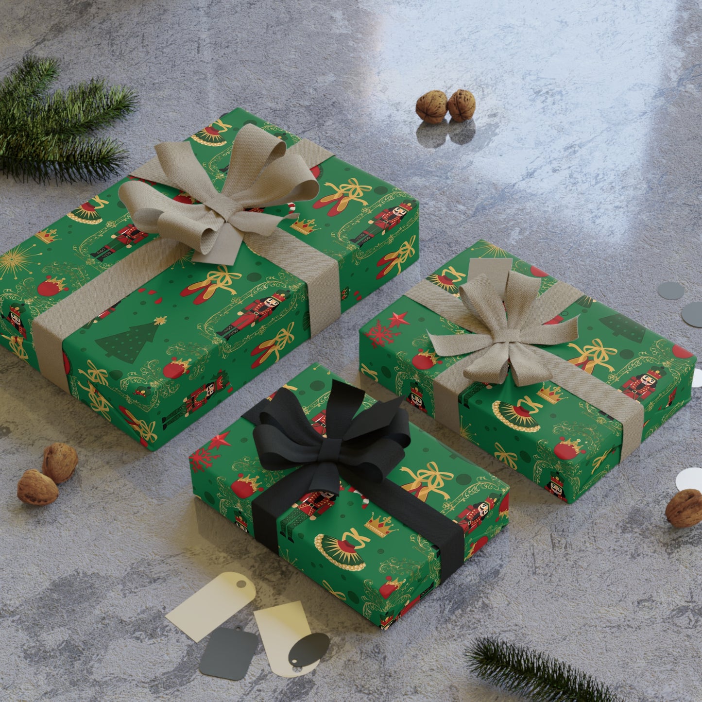Nutcracker and Ornaments Christmas Wrapping Paper Roll | Holiday Gift Wrap