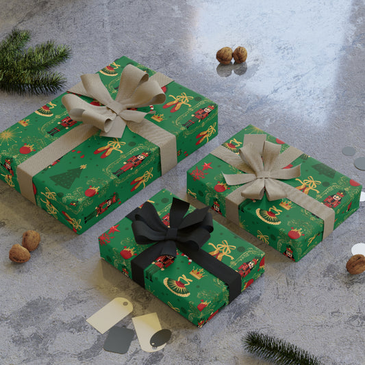 Nutcracker and Ornaments Christmas Wrapping Paper Roll | Holiday Gift Wrap