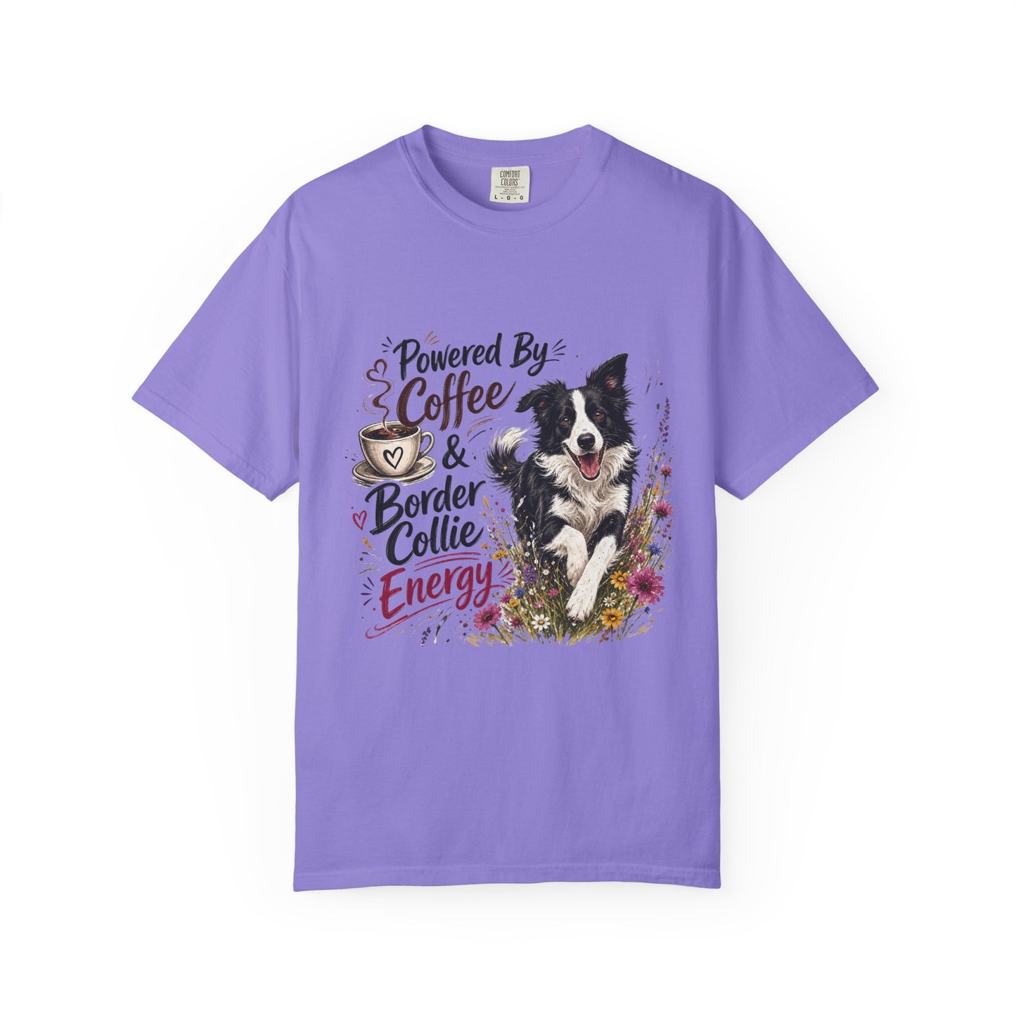 Powered by Coffee & Border Collie Energy T-Shirt | Border Collie Dog Tee