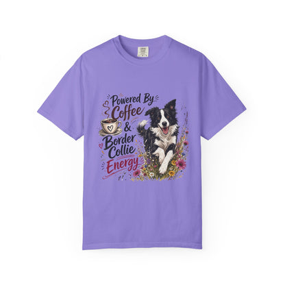 Powered by Coffee & Border Collie Energy T-Shirt | Border Collie Dog Tee