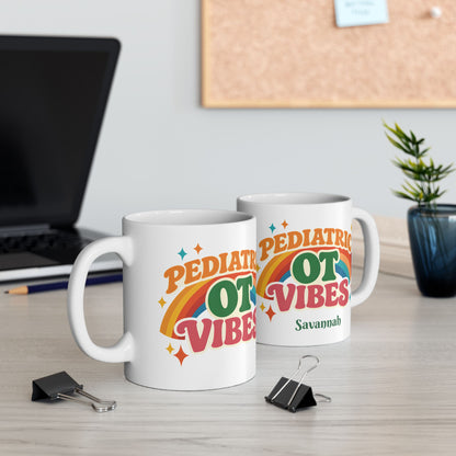 Pediatric OT Vibes Retro Personalized Mug | Custom Name Coffee Cup