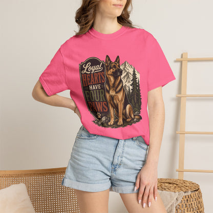 Loyal Hearts Have Four Paws German Shepherd T-shirt | Mountain Forest Dog Design