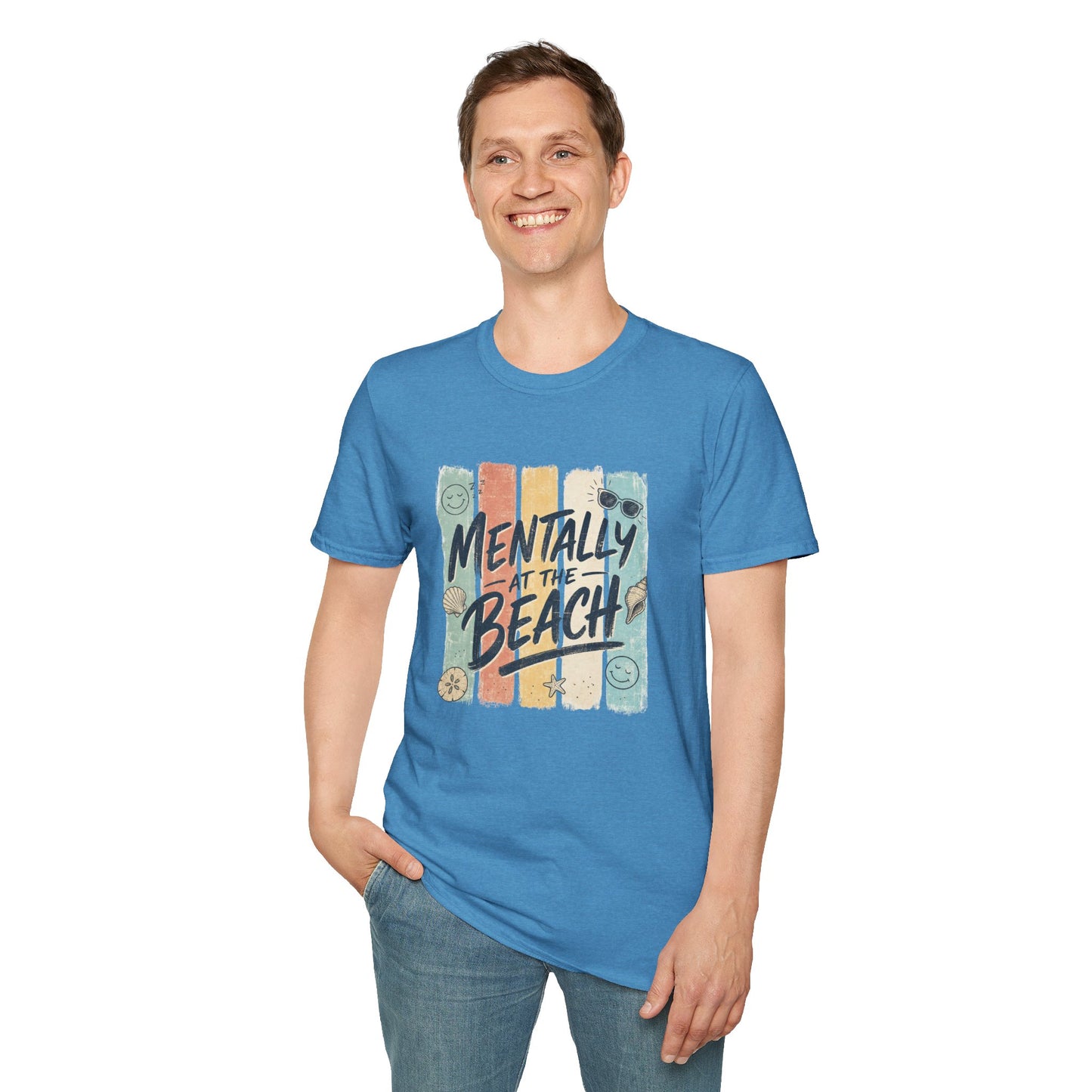 Mentally at the Beach T-Shirt | Retro Stripes, Sunglasses & Seashells