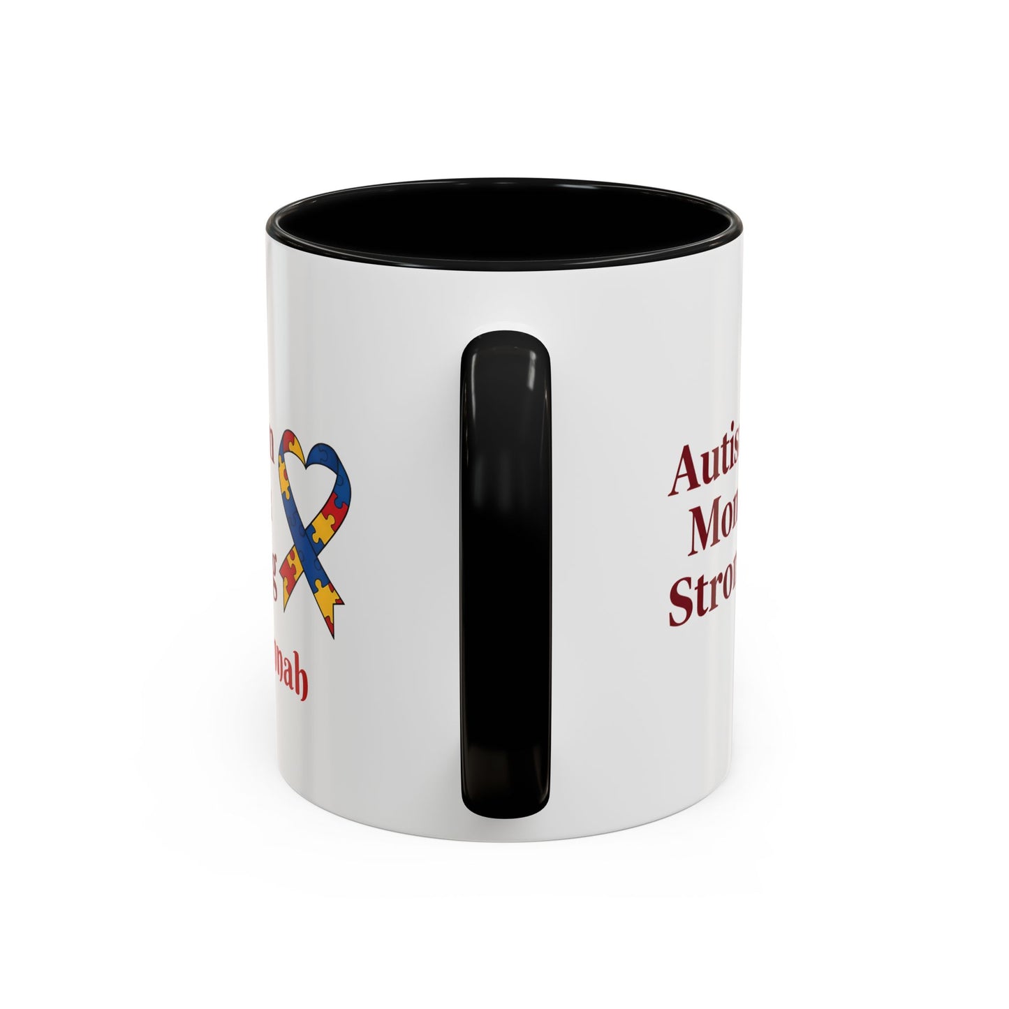 Autism Mom Strong mug | Accent Coffee Mug with Puzzle Ribbon