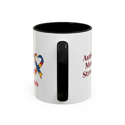 Autism Mom Strong mug | Accent Coffee Mug with Puzzle Ribbon