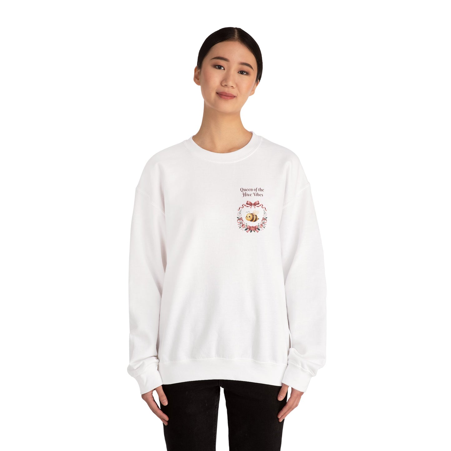 Queen of the Hive Bee Sweatshirt | Antique rose floral wreath