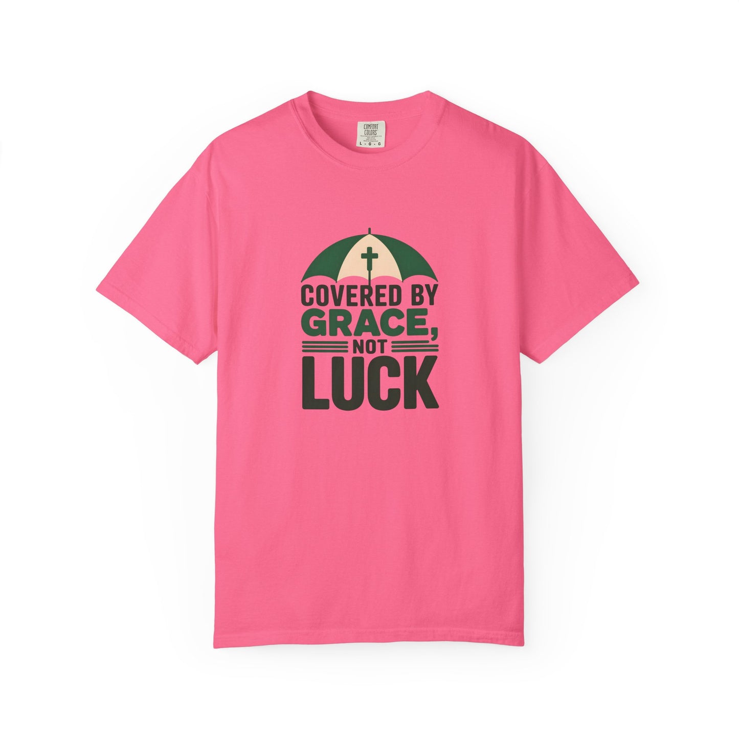 Covered by Grace Not Luck T-Shirt | Christian faith tee, cross graphic