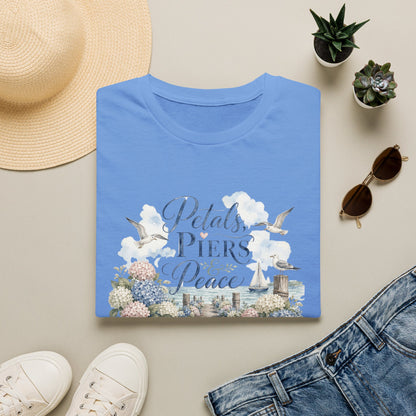 Petals Piers Peace T-Shirt | Coastal Lighthouse Floral Seagulls Design