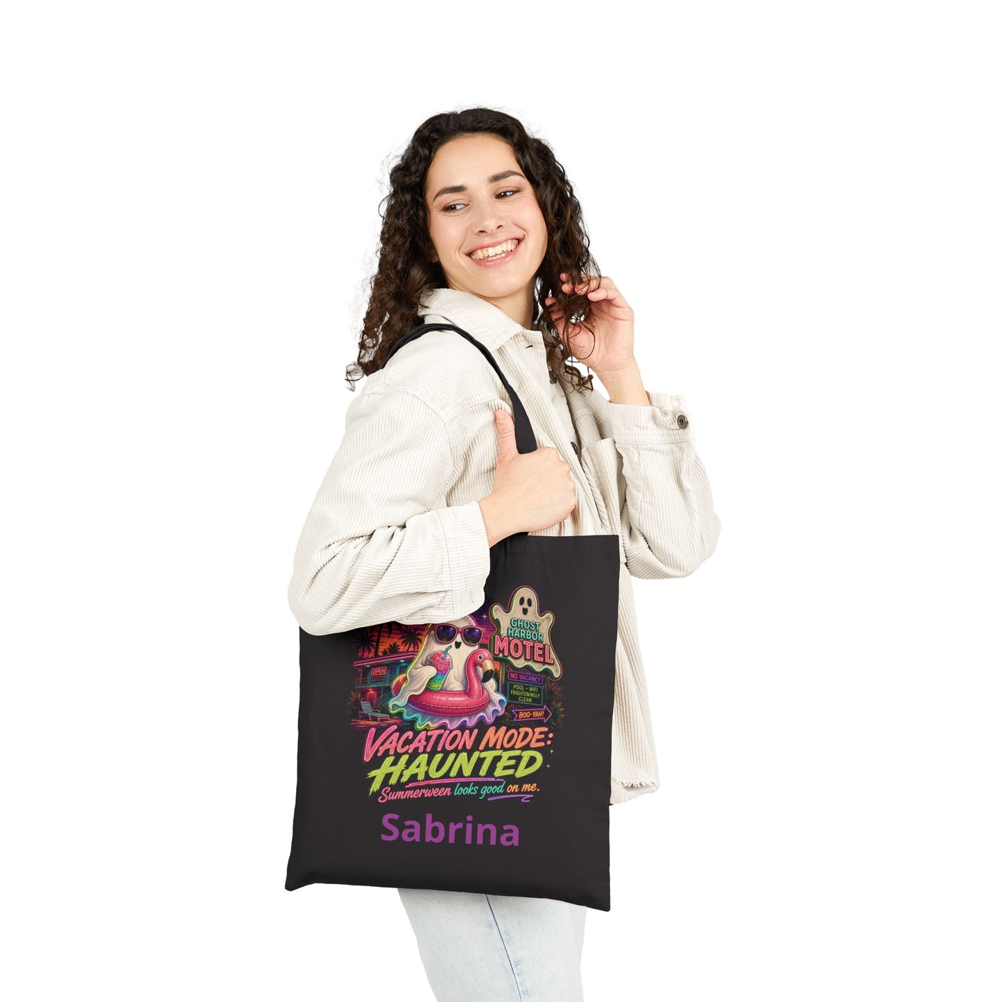 Vacation Mode Haunted Tote Bag | Retro Ghost Motel Beach Illustration