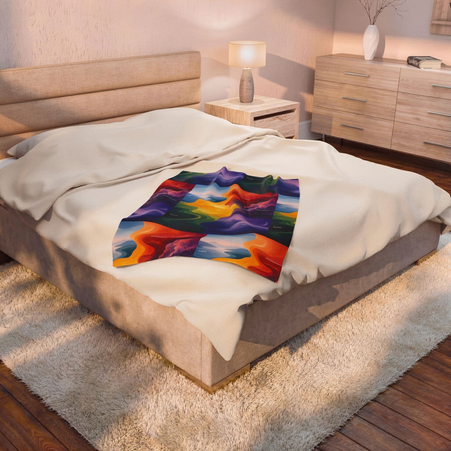 Emotion Color Map Neurodivergent Blanket Velveteen Plush Blanket | Abstract Rainbow Landscape