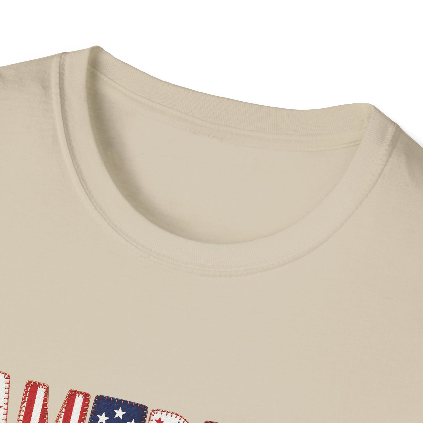 American Flag Patchwork Style Letters T-Shirt | Patriotic Fourth of July Tee