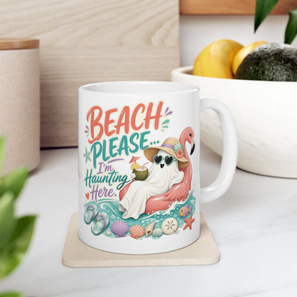 Beach Please Flamingo Mug | Tropical Seashell Vacation Coffee Cup