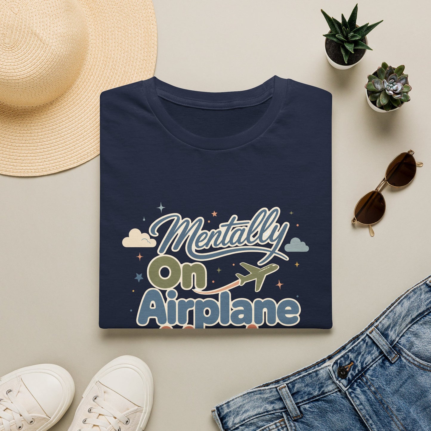 Mentally On Airplane Mode T-Shirt | Travel Plane Graphic