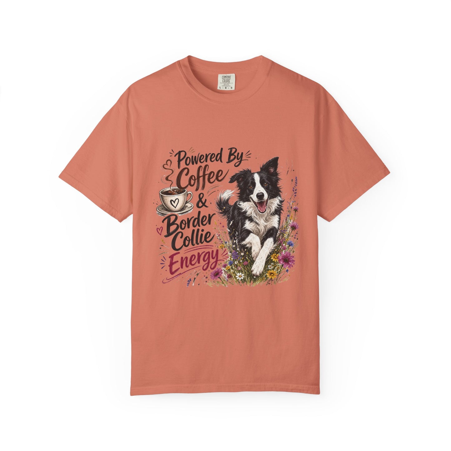 Powered by Coffee & Border Collie Energy T-Shirt | Border Collie Dog Tee