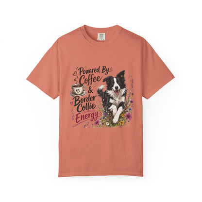 Powered by Coffee & Border Collie Energy T-Shirt | Border Collie Dog Tee