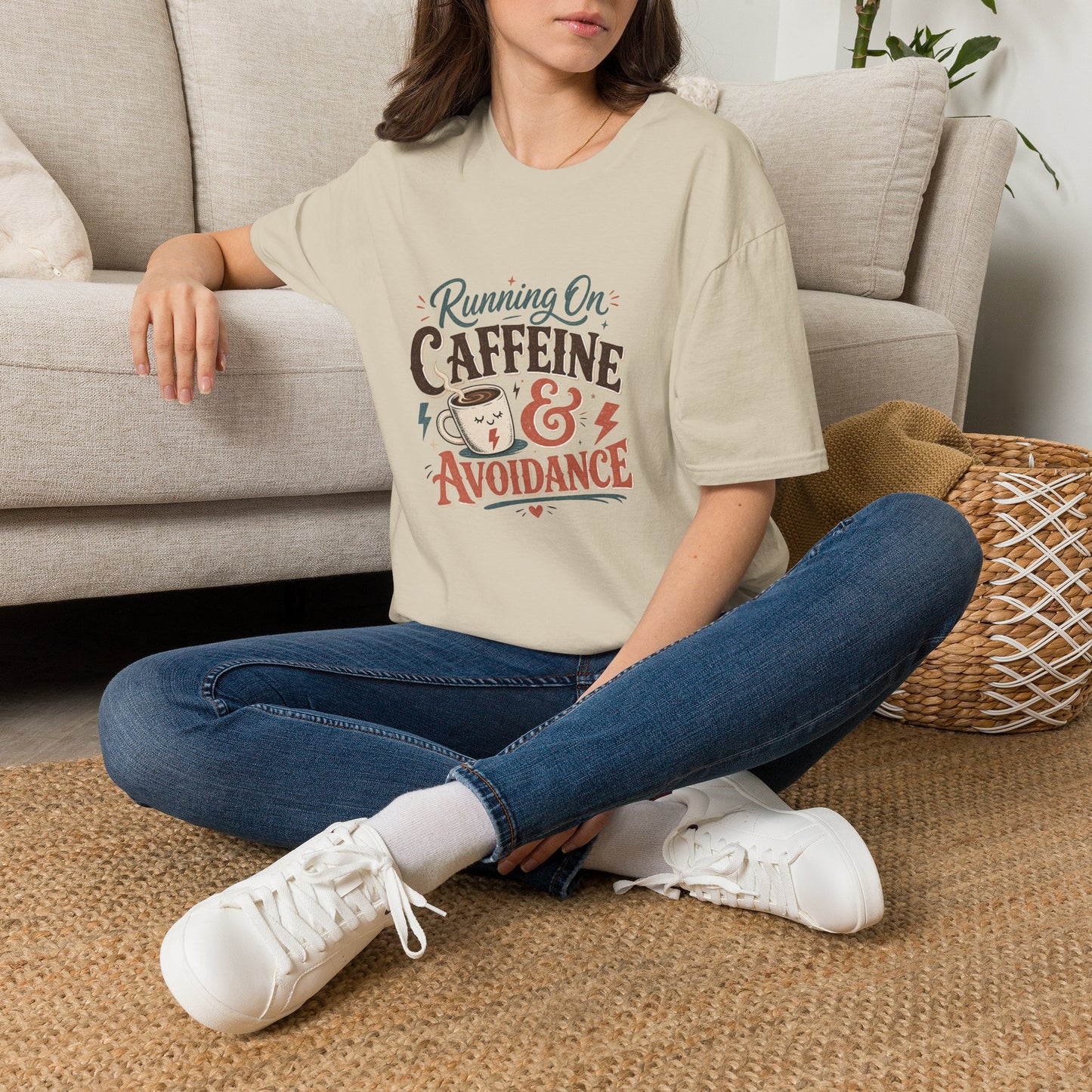 Running On Caffeine & Avoidance T-Shirt | Funny Coffee Quote Tee