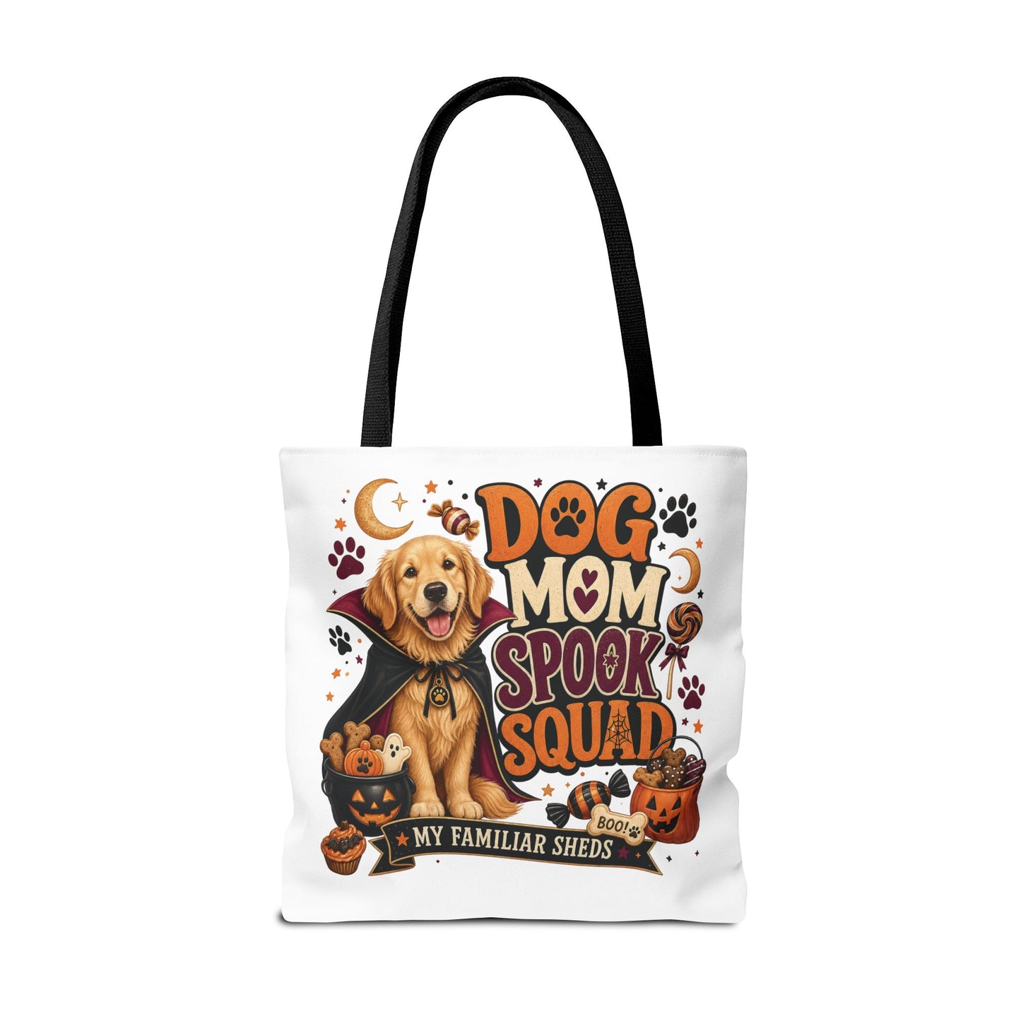 Dog Mom Spook Squad Tote Bag | Halloween Golden Retriever Pumpkin Design