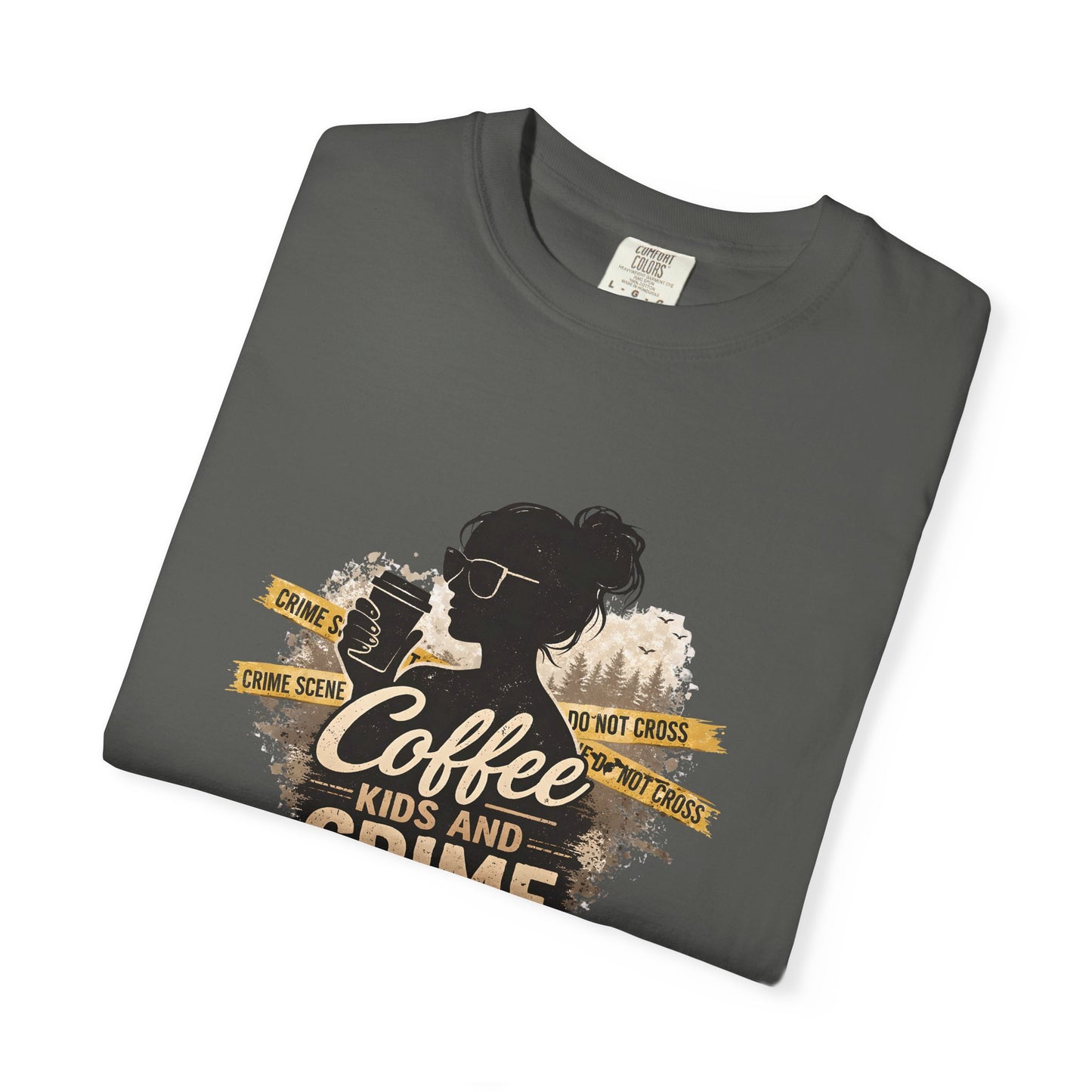 Coffee Kids and Crime Podcast Mom T-Shirt | Coffee Mug Silhouette Tee