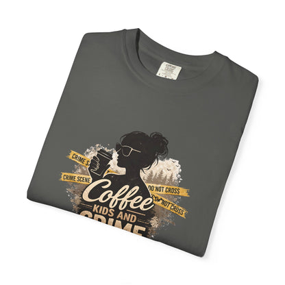 Coffee Kids and Crime Podcast Mom T-Shirt | Coffee Mug Silhouette Tee