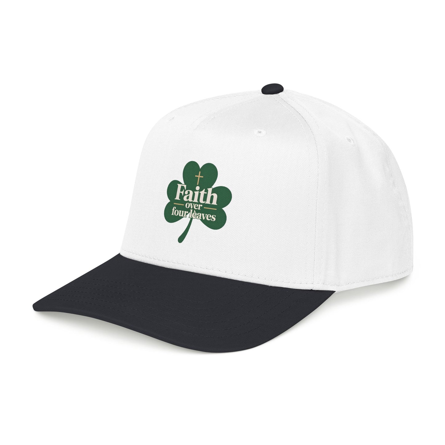 Faith Over Four Leaves Shamrock Mid Profile Baseball Cap | Religious St. Patrick's