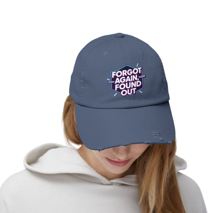 Unisex Distressed Cap with 'Forgot Again, Found Out' Design | Trendy Casual Hat | Gift for Friends | Summer Accessory | Everyday Wear