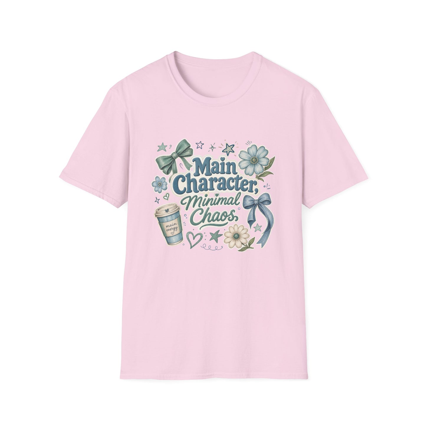 Main Character Minimal Chaos T-Shirt | Floral Bows Stars Design
