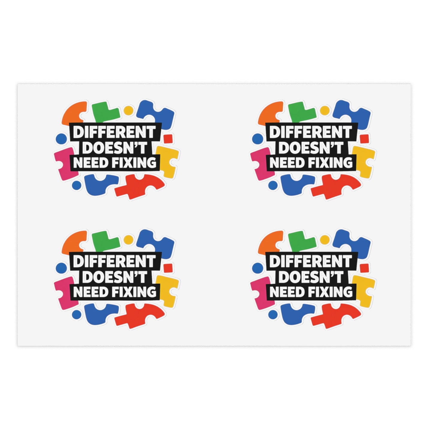 Different Doesn't Need Fixing Sticker Sheets | Autism Puzzle Piece Design