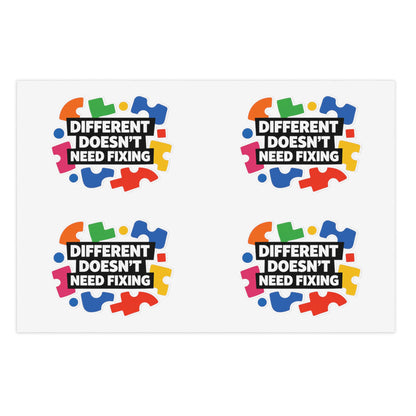 Different Doesn't Need Fixing Sticker Sheets | Autism Puzzle Piece Design