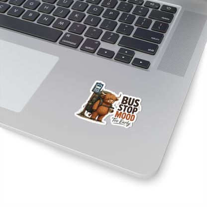 Bus Stop Mood Too Early Sticker | Highland Cow Sticker, Travel Coffee Decal