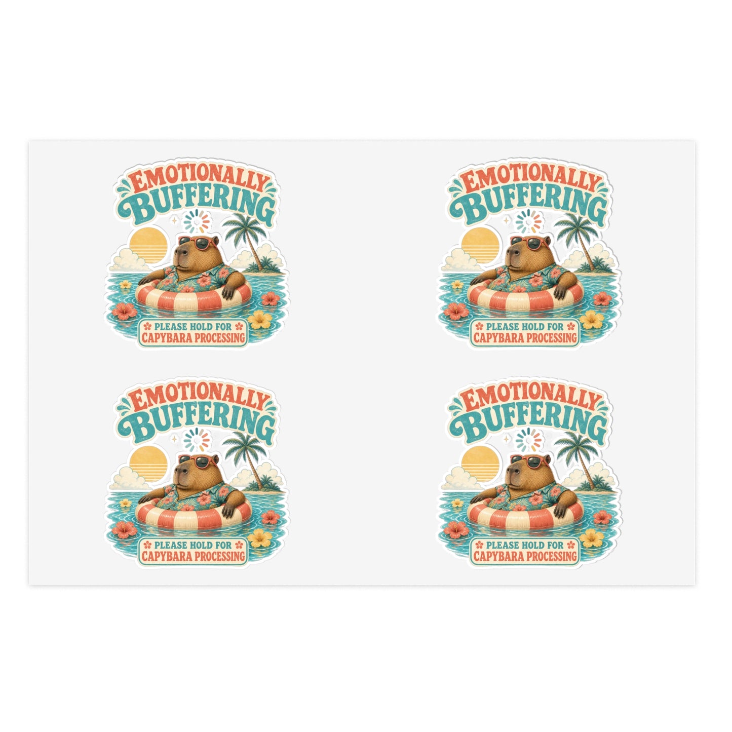 Emotionally Buffering Capybara Illustration Sticker Sheet | 4pcs