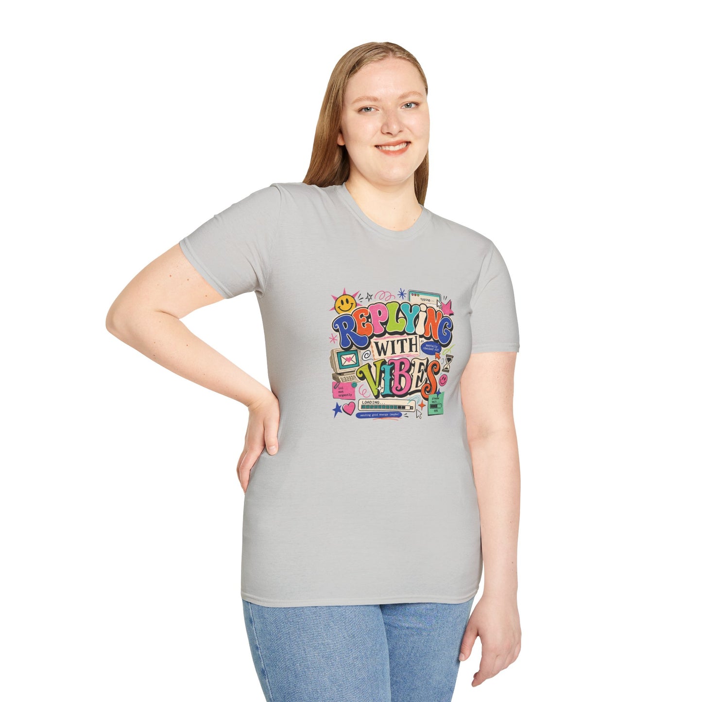 Replying With Vibes T-Shirt | Retro Colorful Typography, 90s Aesthetic