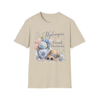 Hydrangeas & Good Decisions T-Shirt | Floral Hydrangea Design