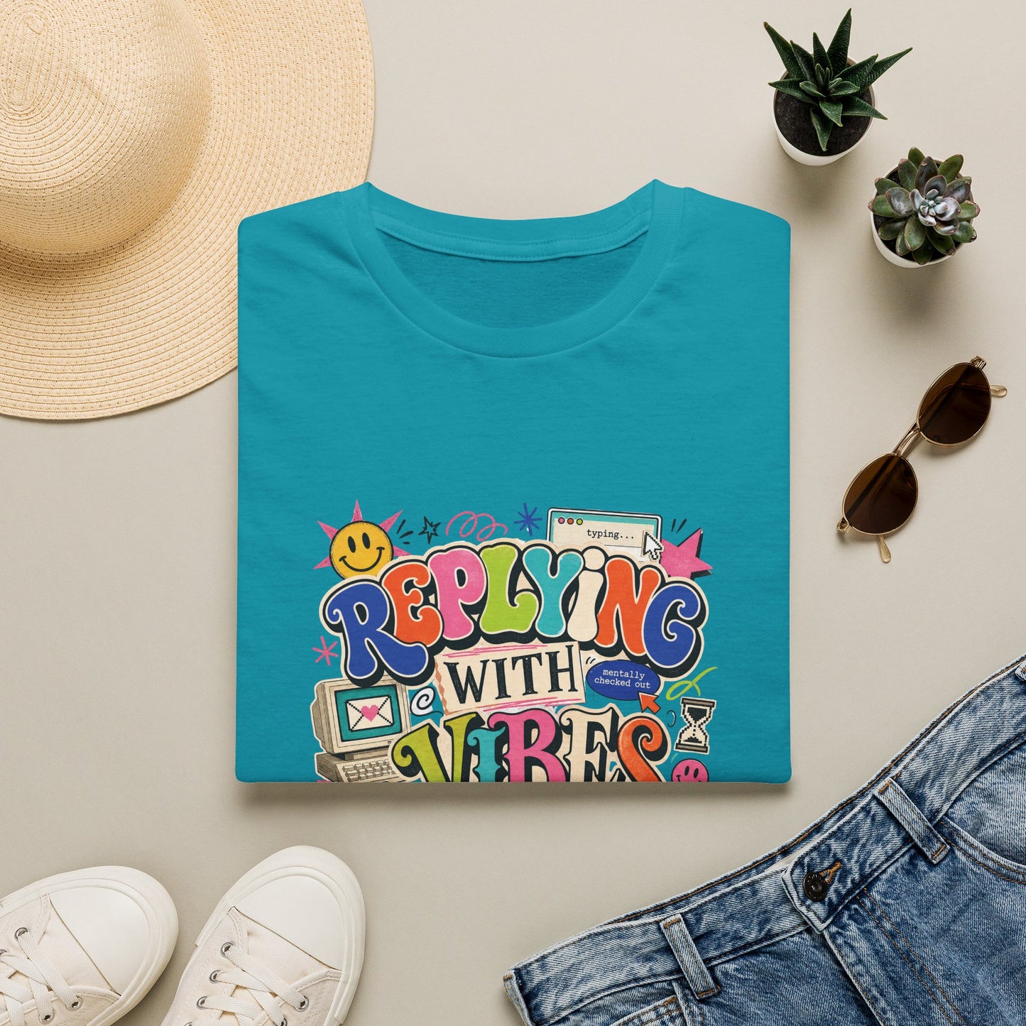 Replying With Vibes T-Shirt | Retro Colorful Typography, 90s Aesthetic
