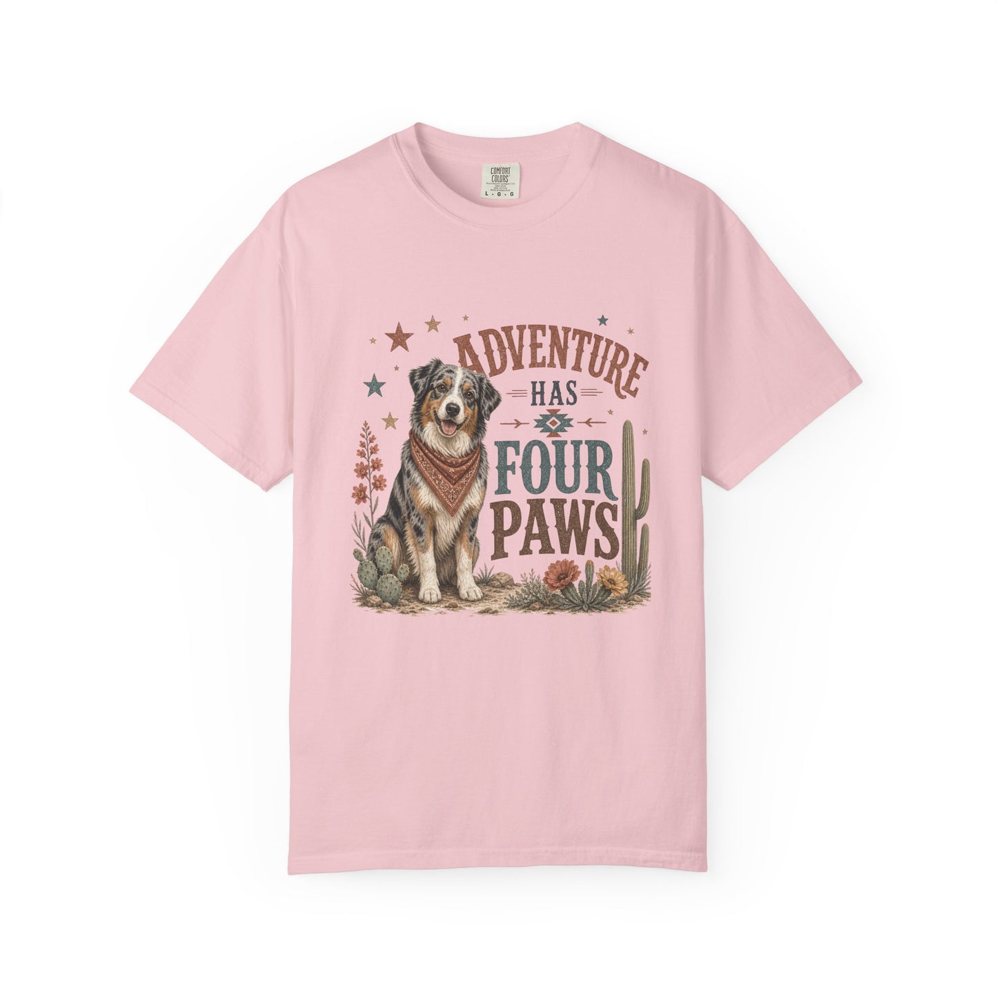 Adventure Has Four Paws T-Shirt | Australian Shepherd Design