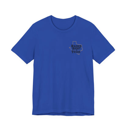 Raised Right in Texas T-Shirt | Texas Outline, Typographic Western Design