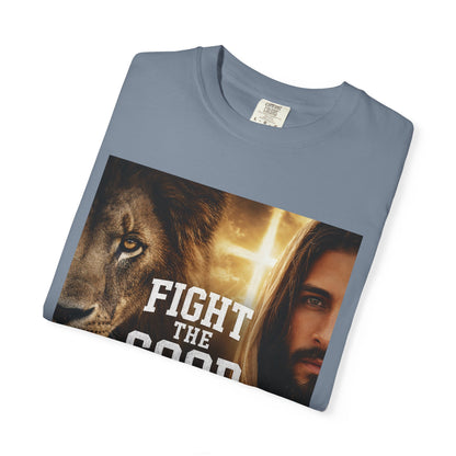 Fight the Good Fight T-shirt | Jesus and Lion Faith Graphic