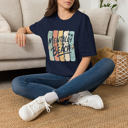 Mentally at the Beach T-Shirt | Retro Stripes, Sunglasses & Seashells