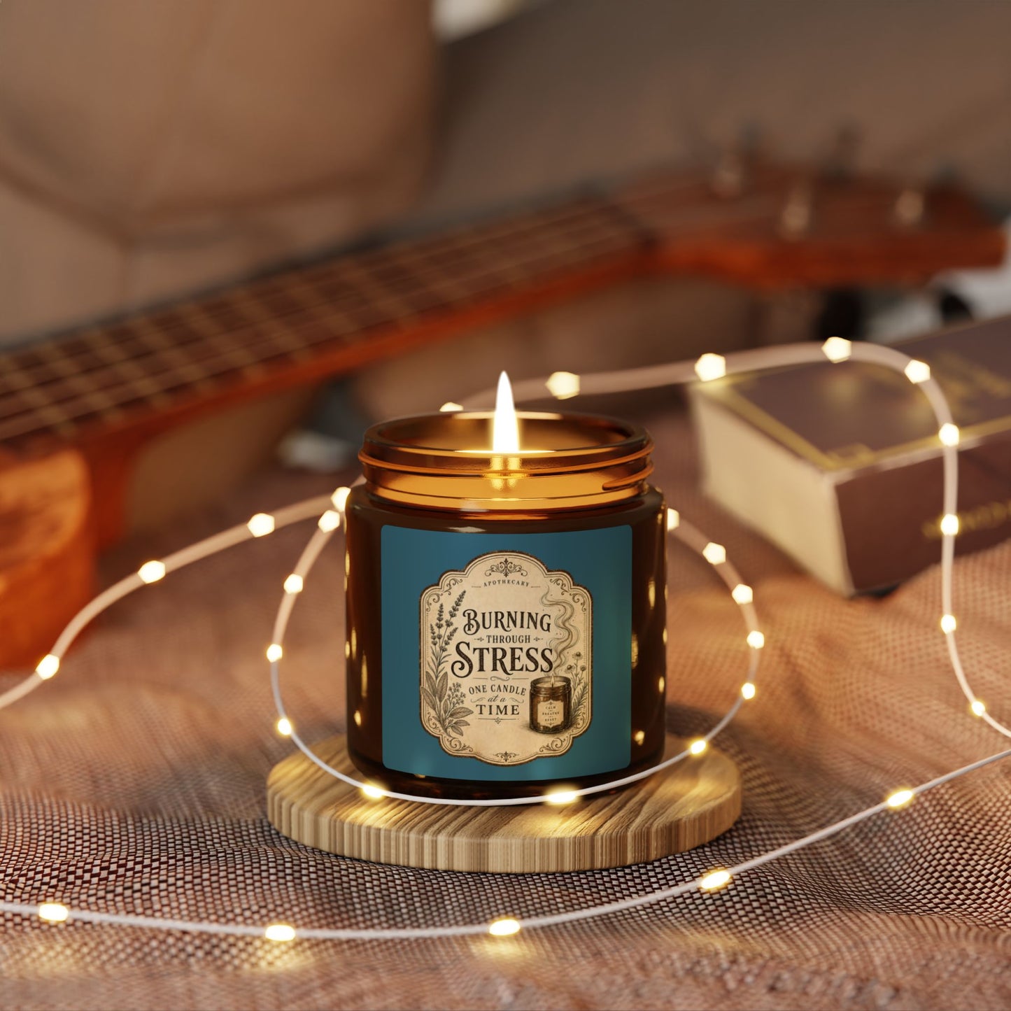 Burning Stress vintage label Soy Candle | Amber Jar
