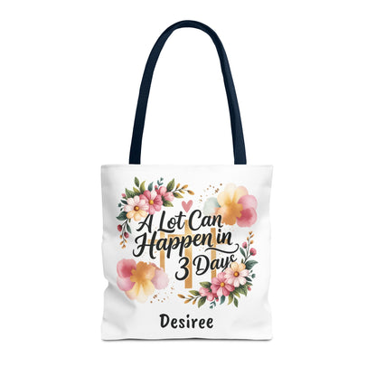 A Lot Can Happen in 3 Days Easter Faith Tote Bag | Floral Script Personalized Name
