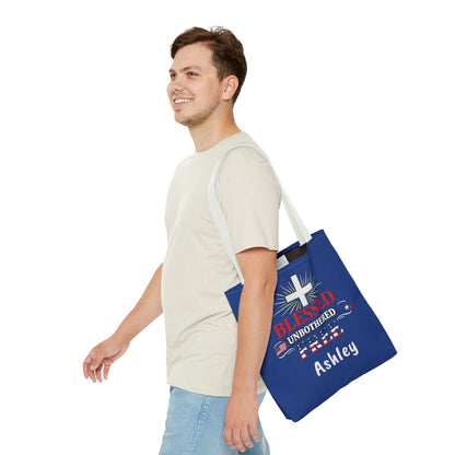 Blessed Unbothered Free Cross tote bag | patriotic faith design