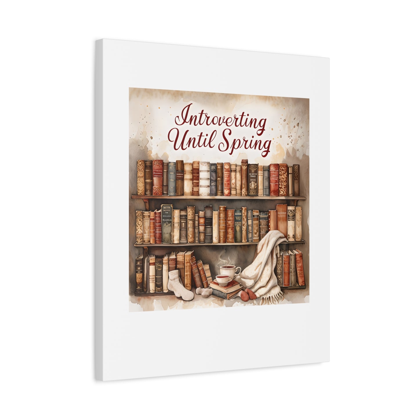 Cozy Wall Art, Introverting Until Spring Quote, Home Decor, Book Lover Gift, Spring Decor, Library Aesthetic