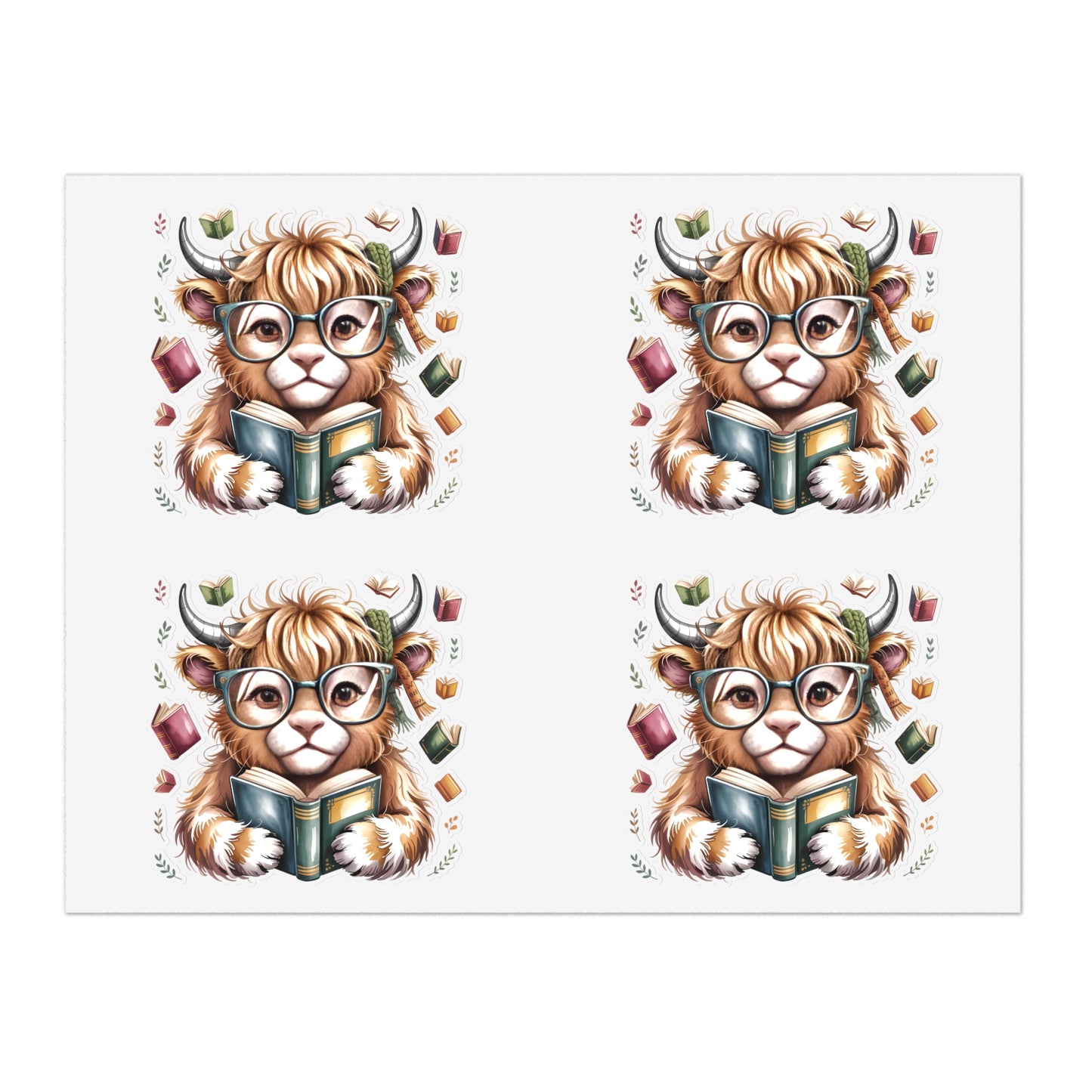 Reading Highland Cow Sticker Sheet | Cute Bookish Stickers